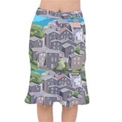 Village Place Portugal Landscape Mermaid Skirt by Pakrebo