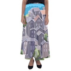 Village Place Portugal Landscape Flared Maxi Skirt by Pakrebo