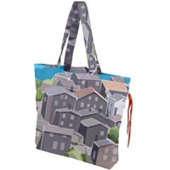 Village Place Portugal Landscape Drawstring Tote Bag by Pakrebo