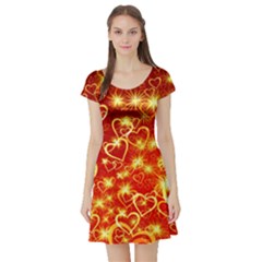 Pattern Valentine Heart Love Short Sleeve Skater Dress by Mariart