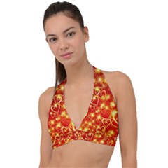 Pattern Valentine Heart Love Halter Plunge Bikini Top