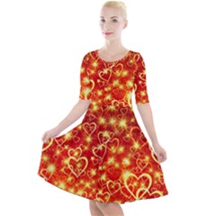 Pattern Valentine Heart Love Quarter Sleeve A-line Dress