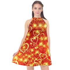 Pattern Valentine Heart Love Halter Neckline Chiffon Dress  by Mariart