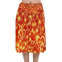 Pattern Valentine Heart Love Velvet Flared Midi Skirt by Mariart