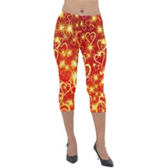 Pattern Valentine Heart Love Lightweight Velour Capri Leggings 