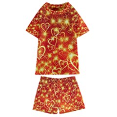 Pattern Valentine Heart Love Kids  Swim Tee And Shorts Set