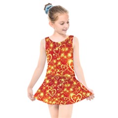 Pattern Valentine Heart Love Kids  Skater Dress Swimsuit