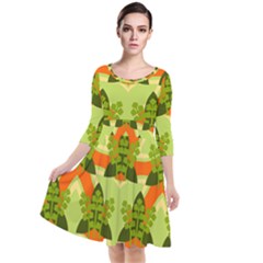 Texture Plant Herbs Herb Green Quarter Sleeve Waist Band Dress