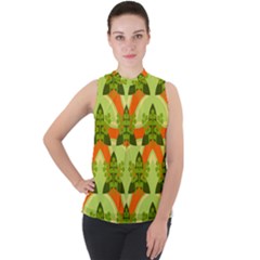 Texture Plant Herbs Herb Green Mock Neck Chiffon Sleeveless Top