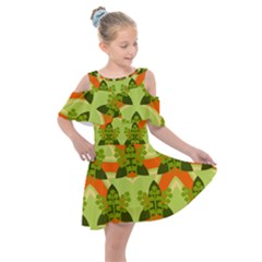 Texture Plant Herbs Herb Green Kids  Shoulder Cutout Chiffon Dress by Pakrebo