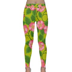 Roses Flowers Pattern Bud Pink Classic Yoga Leggings by Pakrebo