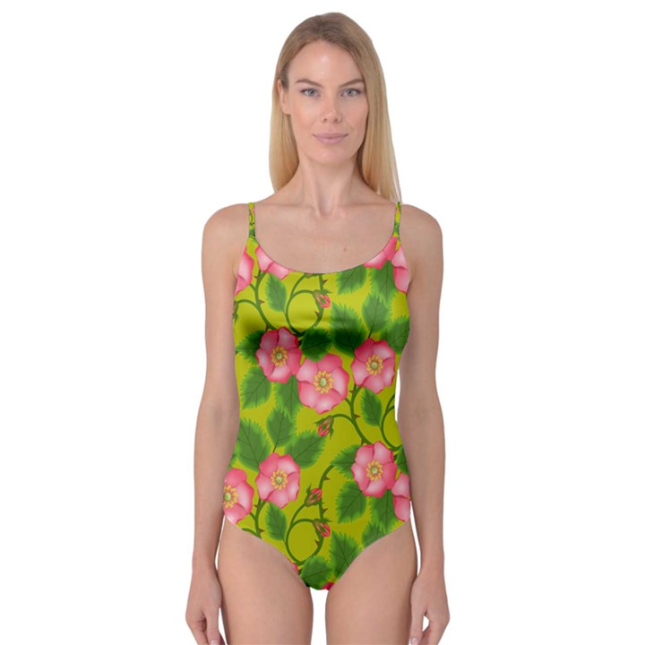 Roses Flowers Pattern Bud Pink Camisole Leotard 