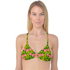 Roses Flowers Pattern Bud Pink Reversible Tri Bikini Top by Pakrebo