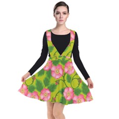 Roses Flowers Pattern Bud Pink Plunge Pinafore Dress