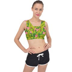 Roses Flowers Pattern Bud Pink V-back Sports Bra