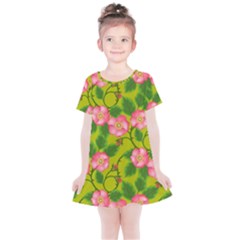 Roses Flowers Pattern Bud Pink Kids  Simple Cotton Dress