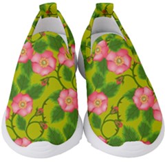 Roses Flowers Pattern Bud Pink Kids  Slip On Sneakers