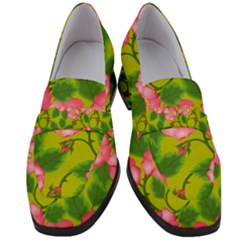 Roses Flowers Pattern Bud Pink Women s Chunky Heel Loafers by Pakrebo