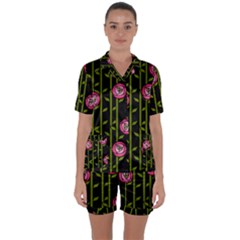 Rose Abstract Rose Garden Satin Short Sleeve Pyjamas Set by Pakrebo