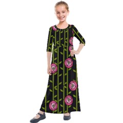 Rose Abstract Rose Garden Kids  Quarter Sleeve Maxi Dress