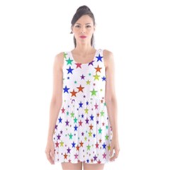 Star Random Background Scattered Scoop Neck Skater Dress by Pakrebo