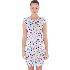 Star Random Background Scattered Capsleeve Drawstring Dress 