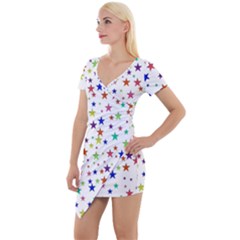 Star Random Background Scattered Short Sleeve Asymmetric Mini Dress