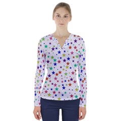 Star Random Background Scattered V-neck Long Sleeve Top by Pakrebo