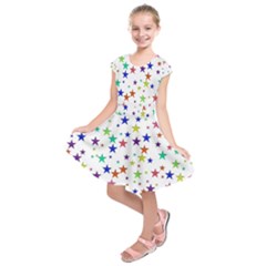 Star Random Background Scattered Kids  Short Sleeve Dress by Pakrebo