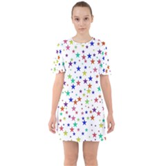 Star Random Background Scattered Sixties Short Sleeve Mini Dress by Pakrebo