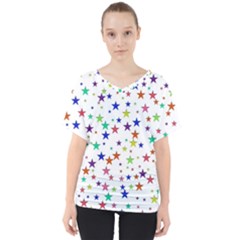 Star Random Background Scattered V-neck Dolman Drape Top by Pakrebo