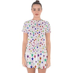 Star Random Background Scattered Drop Hem Mini Chiffon Dress by Pakrebo