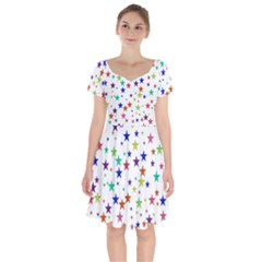 Star Random Background Scattered Short Sleeve Bardot Dress by Pakrebo