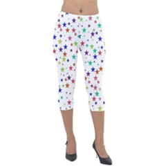 Star Random Background Scattered Lightweight Velour Capri Leggings  by Pakrebo