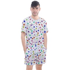 Star Random Background Scattered Men s Mesh Tee And Shorts Set