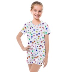 Star Random Background Scattered Kids  Mesh Tee And Shorts Set