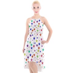 Star Random Background Scattered High-low Halter Chiffon Dress 