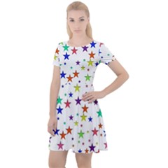 Star Random Background Scattered Cap Sleeve Velour Dress 