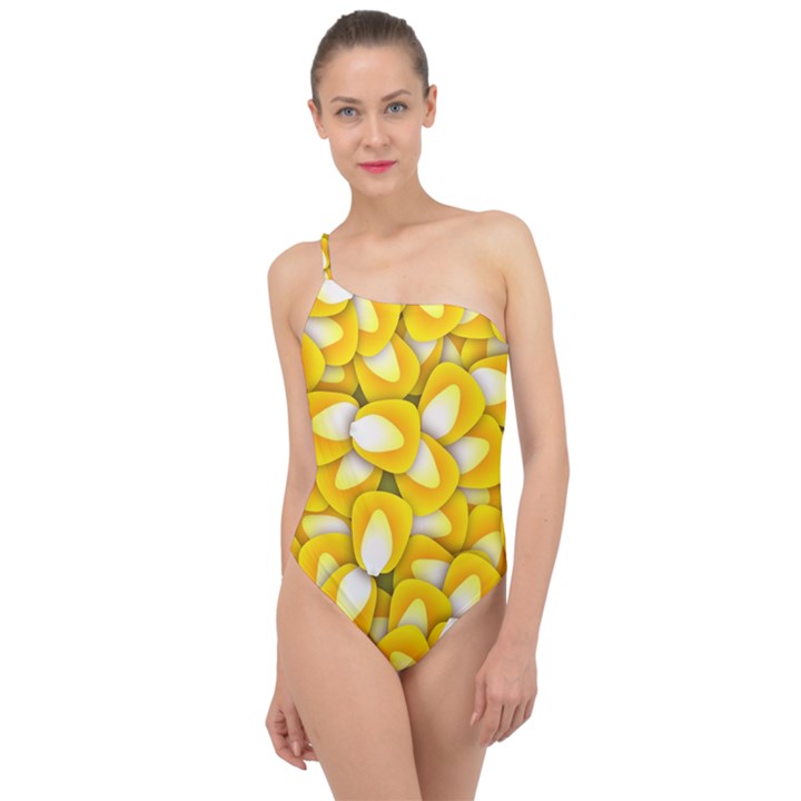 Pattern Background Corn Kernels Classic One Shoulder Swimsuit