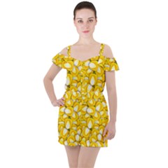 Pattern Background Corn Kernels Ruffle Cut Out Chiffon Playsuit