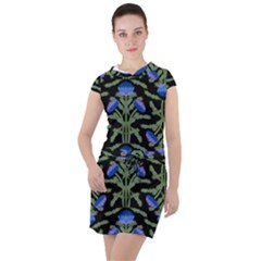 Pattern Thistle Structure Texture Drawstring Hooded Dress