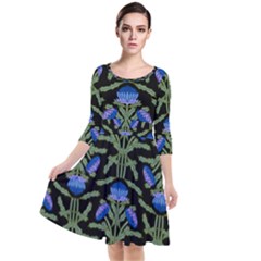 Pattern Thistle Structure Texture Quarter Sleeve Waist Band Dress