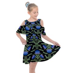 Pattern Thistle Structure Texture Kids  Shoulder Cutout Chiffon Dress