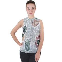 Peisles Pattern Module Design Mock Neck Chiffon Sleeveless Top by Pakrebo