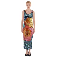 Pattern Rose Yellow Background Fitted Maxi Dress by Pakrebo