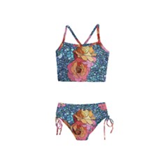 Pattern Rose Yellow Background Girls  Tankini Swimsuit by Pakrebo