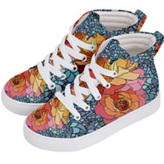 Pattern Rose Yellow Background Kids  Hi-top Skate Sneakers by Pakrebo