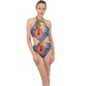 Pattern Rose Yellow Background Halter Side Cut Swimsuit View1