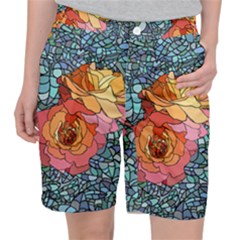 Pattern Rose Yellow Background Pocket Shorts