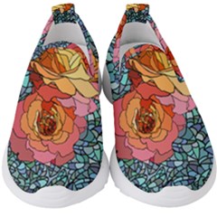 Pattern Rose Yellow Background Kids  Slip On Sneakers